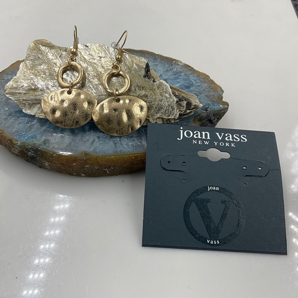 Joan Vass Textured (Hammered) Gold French Wire Earrings